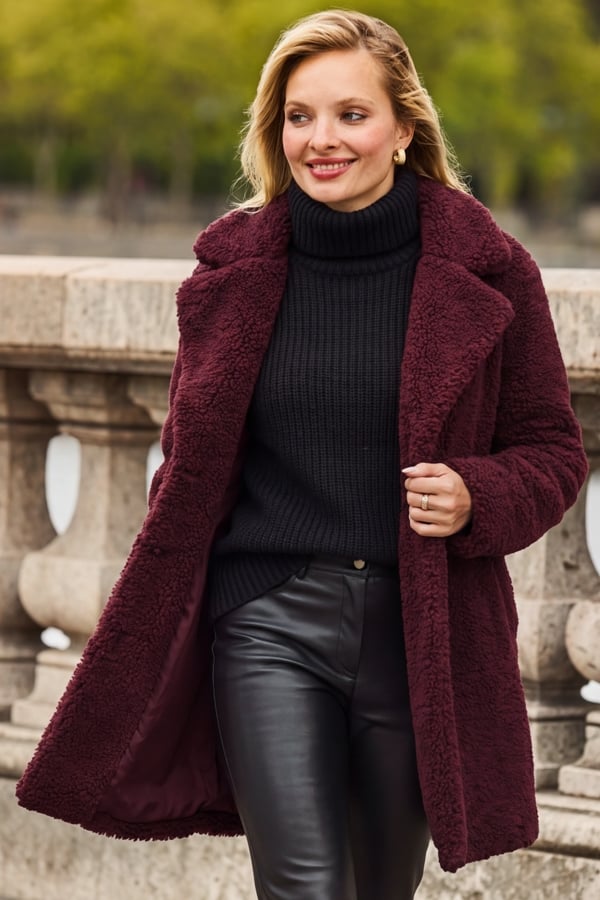 Burgundy Super Cosy Borg Coat