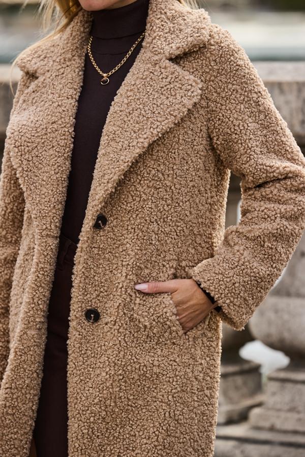 Camel Super Cosy Longline Borg Coat