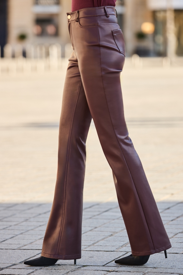 Burgundy Faux Leather Bootcut Trousers