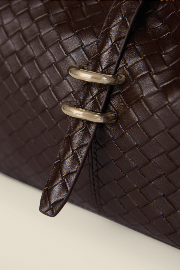 Chocolate Brown Faux Leather Woven Shoulder Bag