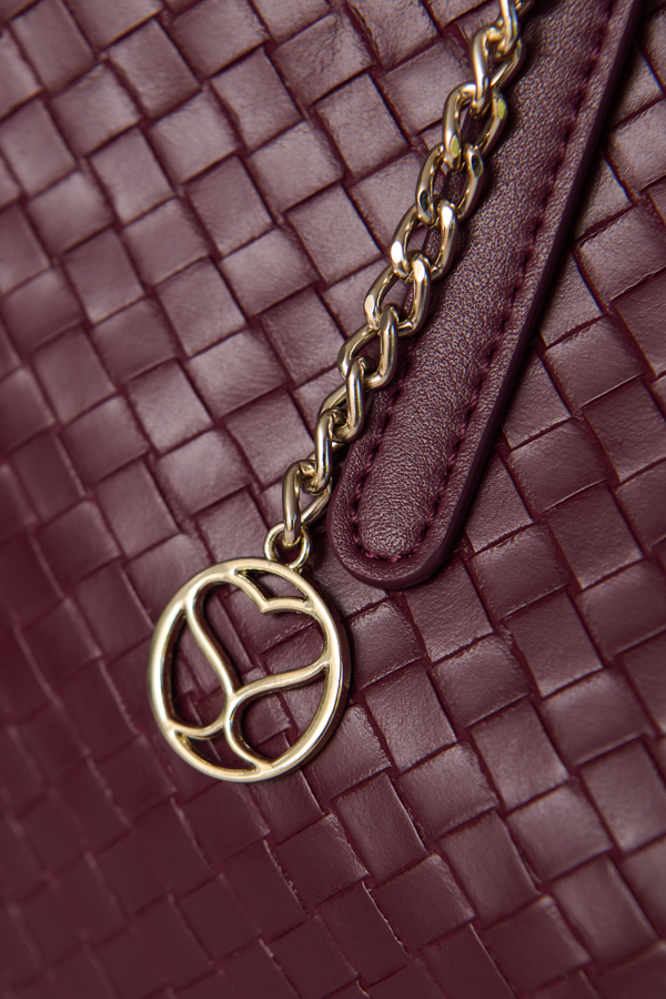 Burgundy Faux Leather Woven Tote Bag