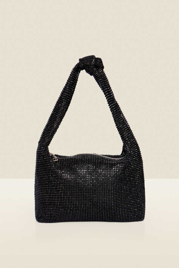 Black Diamante Knot Detail Shoulder Bag