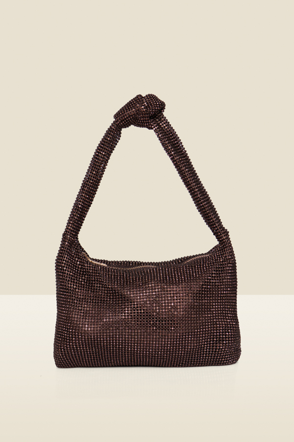 Chocolate Brown Diamante Knot Detail Shoulder Bag