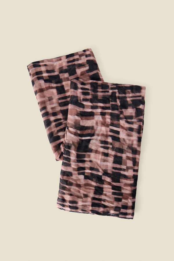 Brown Abstract Check Print Scarf