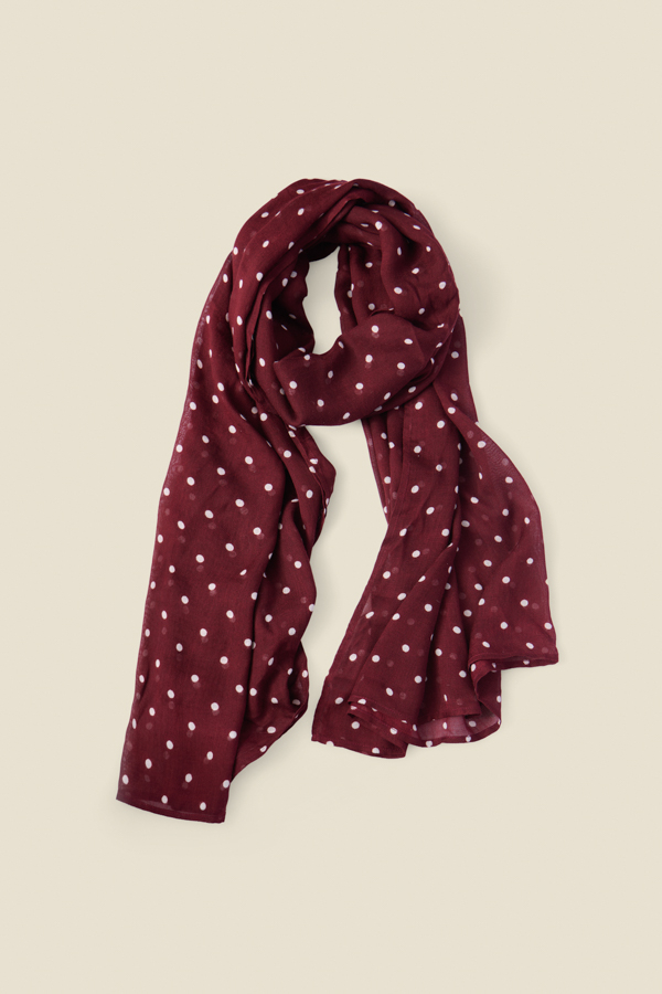 Burgundy Polka Dot Print Scarf