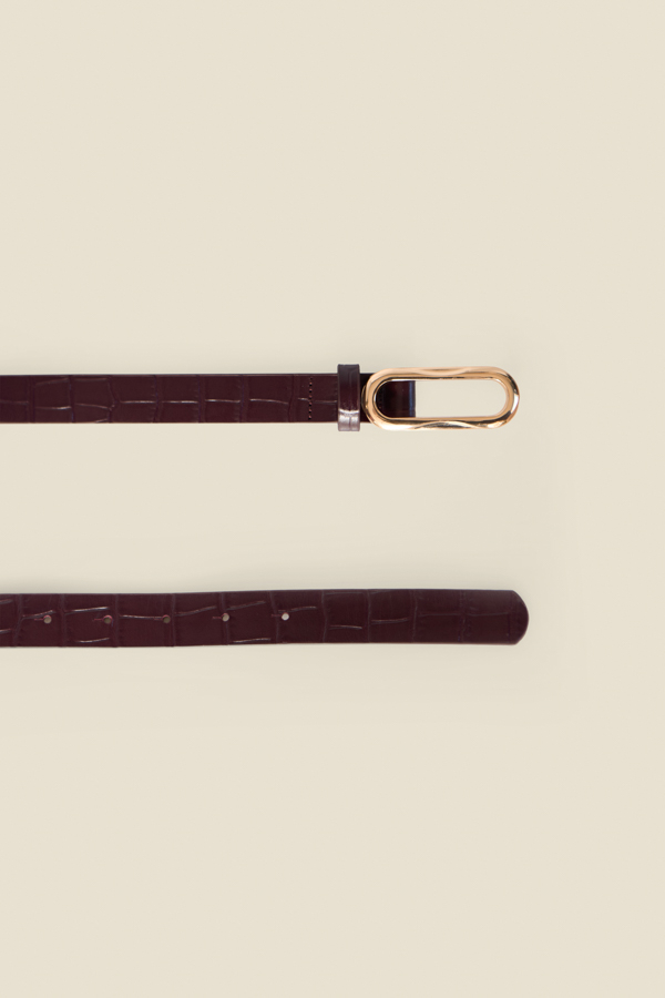 Burgundy Croc Leather Belt With Oval Statement Buckle