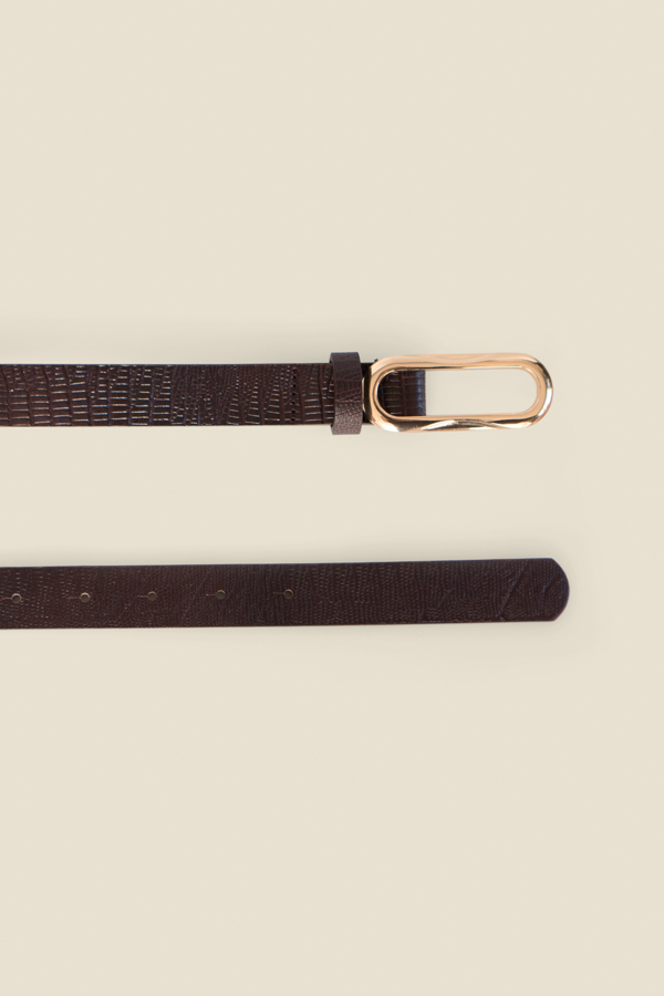 Chocolate Brown Croc Leather Belt With Oval Statement Buckle