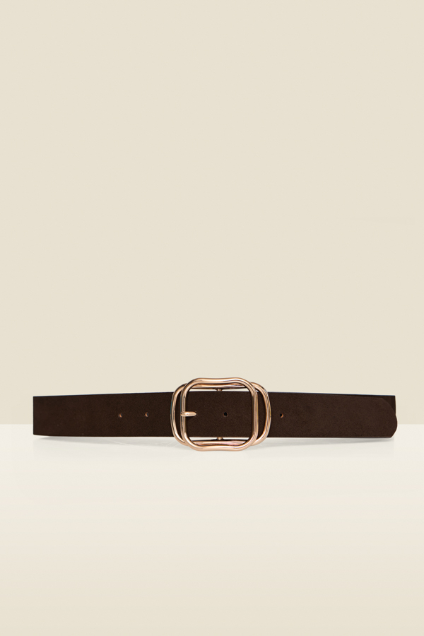 Chocolate Brown Suede Belt With Double Buckle
