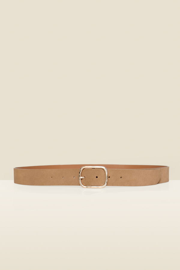 Tan Suede Belt With Gold Buckle