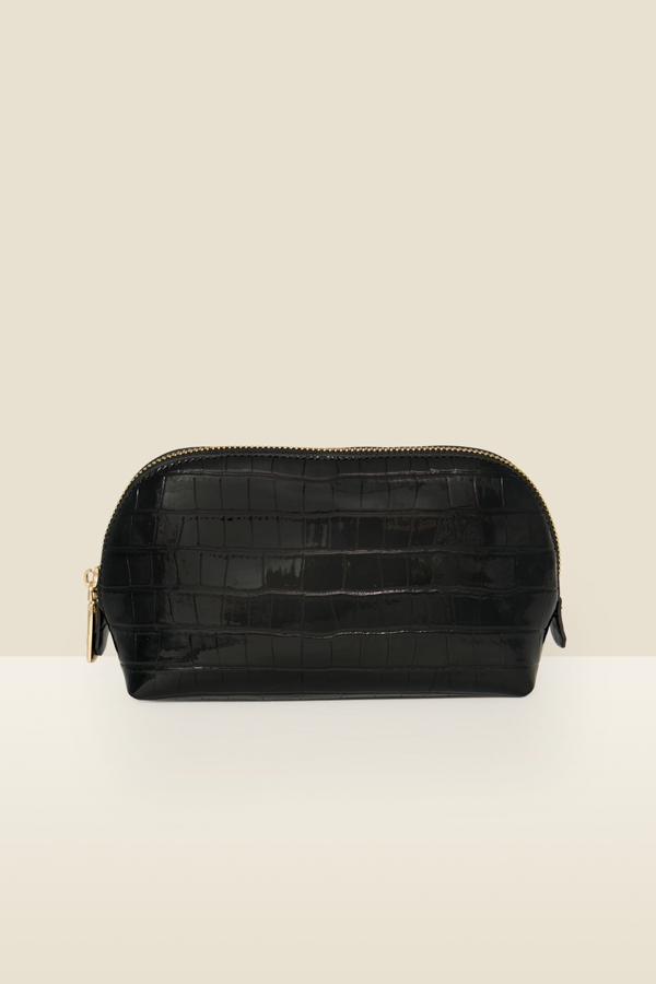 Black Faux Leather Croc Makeup Bag