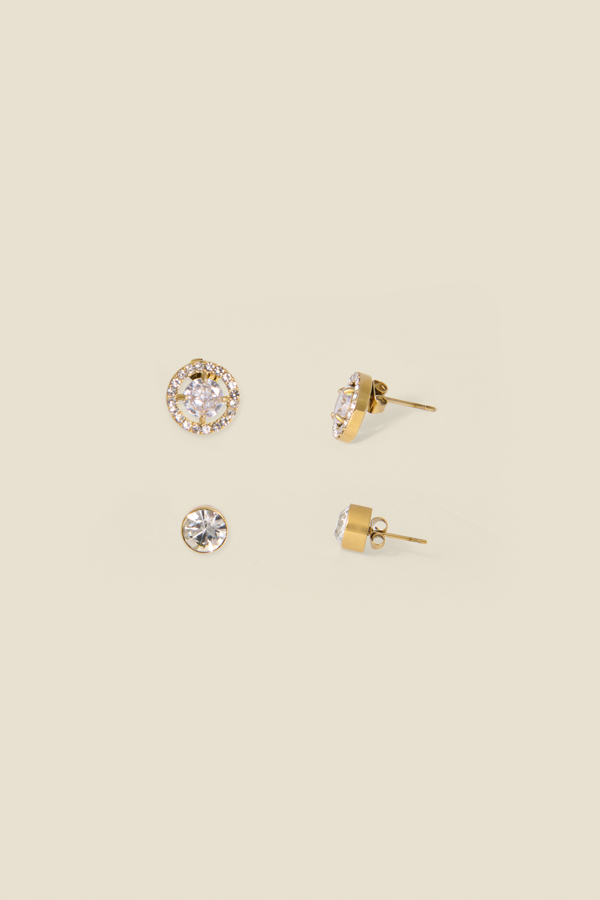 Gold Set Of Two Stud Gemstone Earrings