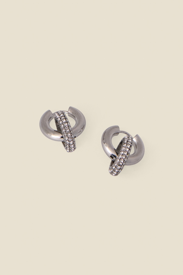 Silver Diamante Polished Link Earrings
