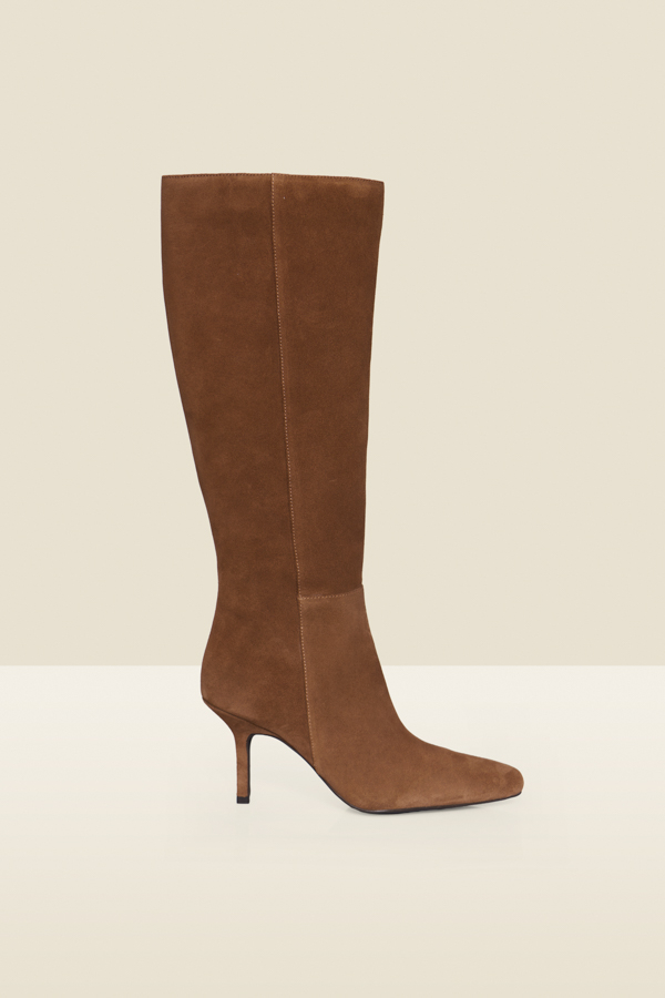 Tan Suede Stiletto Heel Knee High Boots