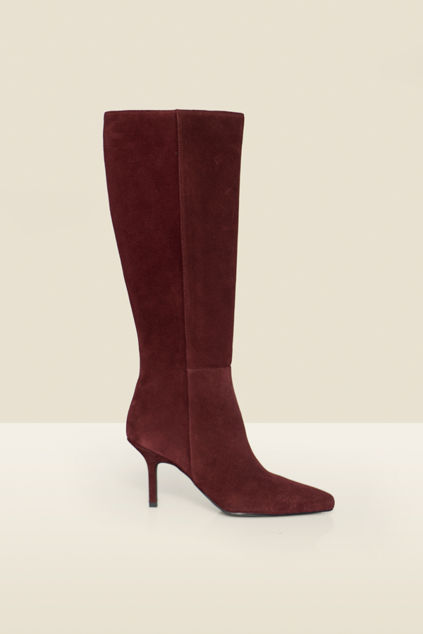 Burgundy Suede Stiletto Heel Knee High Boots