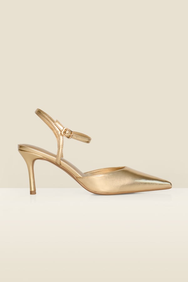 Gold Metallic Pointed Toe Court Shoes