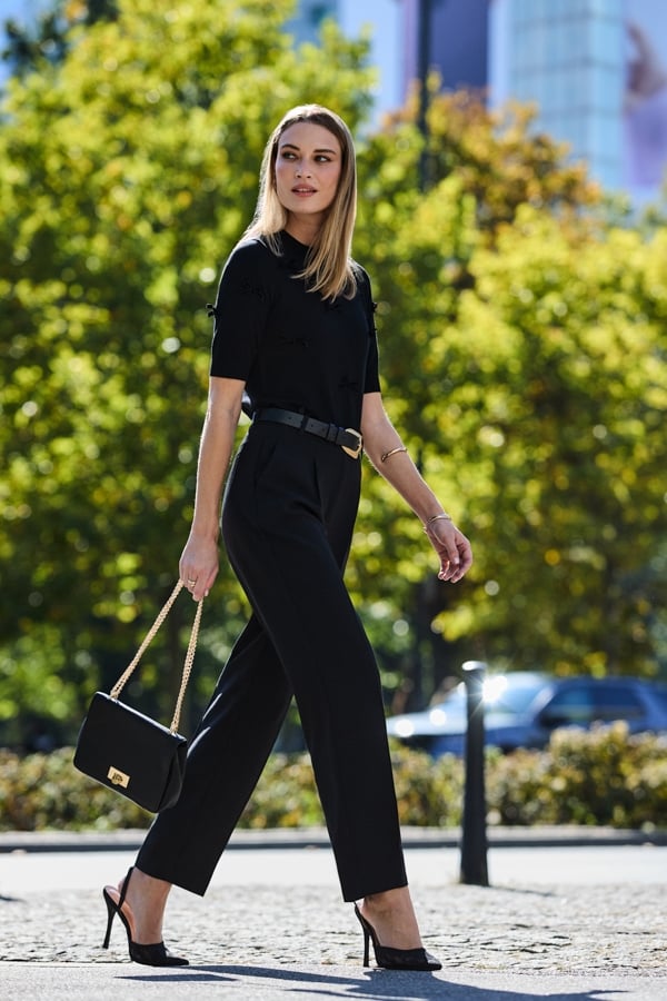 Black Tapered Carrot Leg Trousers