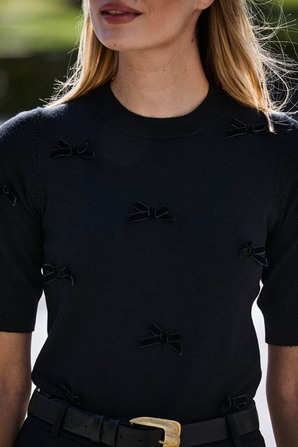 Black Satin Bow Sleeve Top
