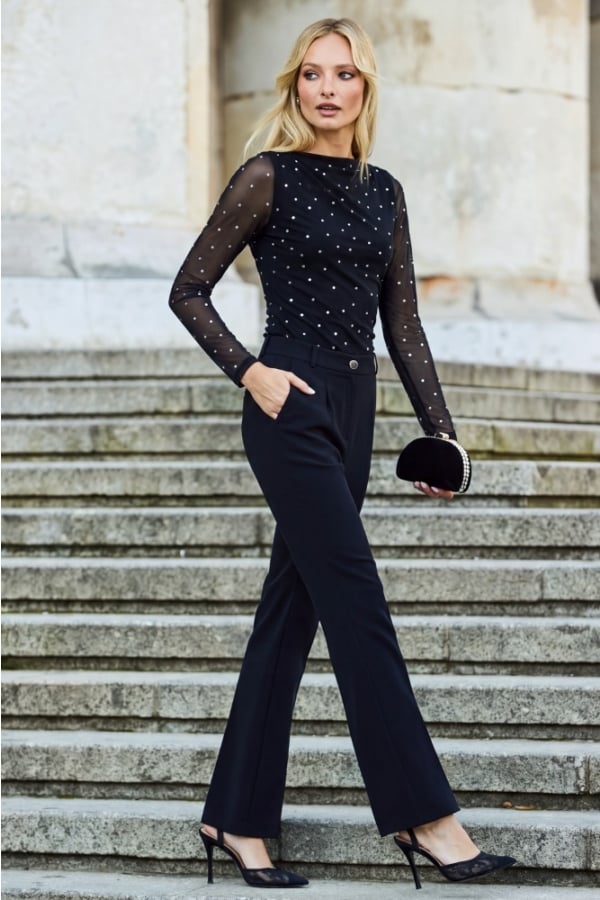 Black Tapered Carrot Leg Trousers