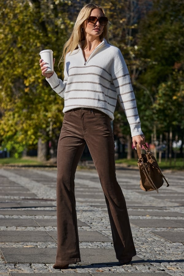 Taupe Corduroy Kick Flare Jeans