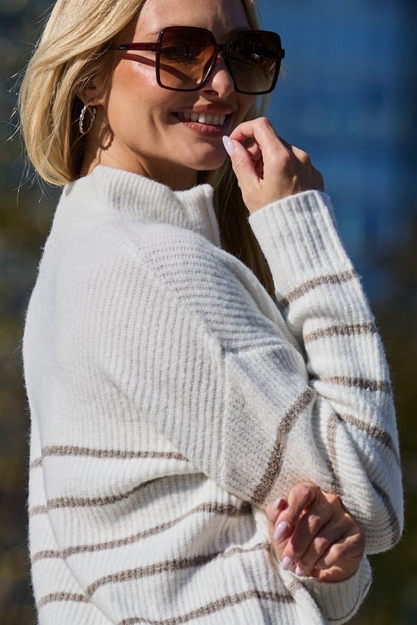 Ivory & Taupe Stripe Quarter Zip Jumper
