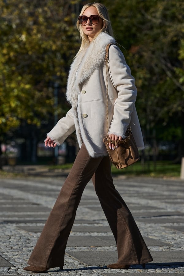 Taupe Corduroy Kick Flare Jeans