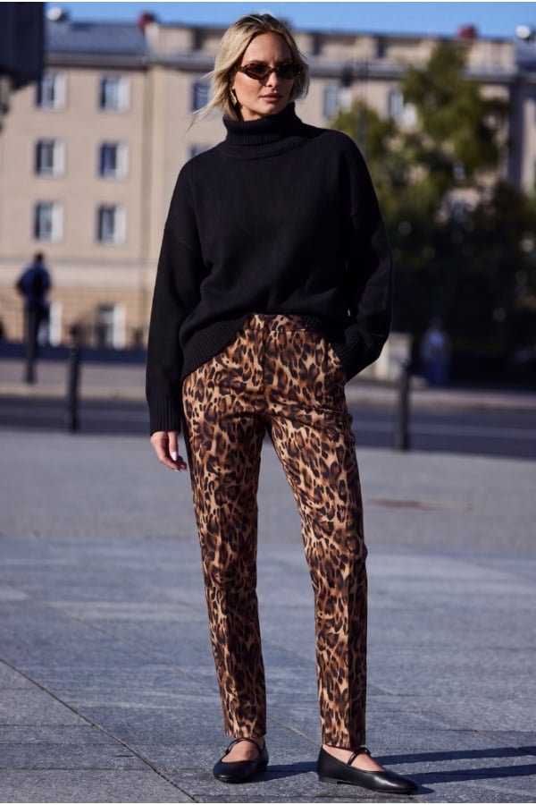Leopard Print Tapered Leg Trousers