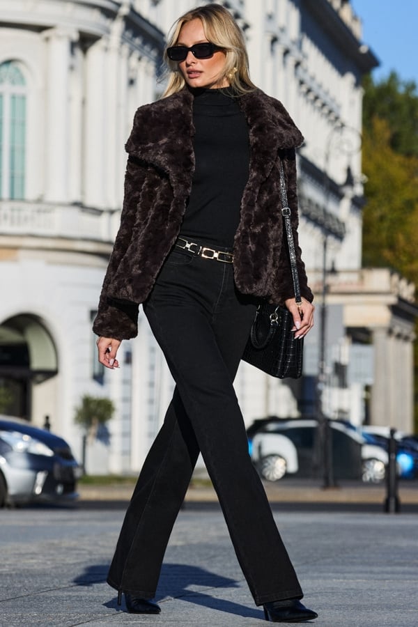 Chocolate Brown Short Faux Fur Jacket