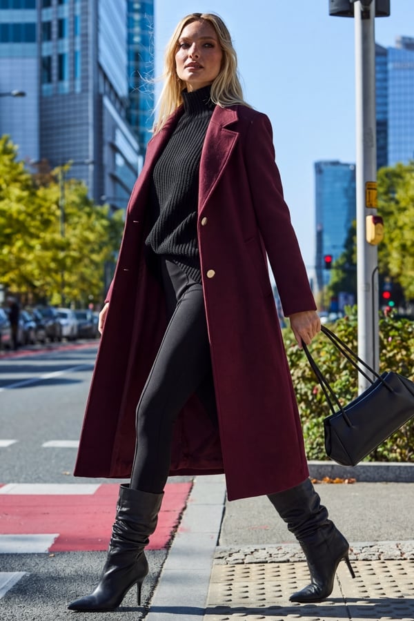 Burgundy Premium Longline Wool Mix Coat