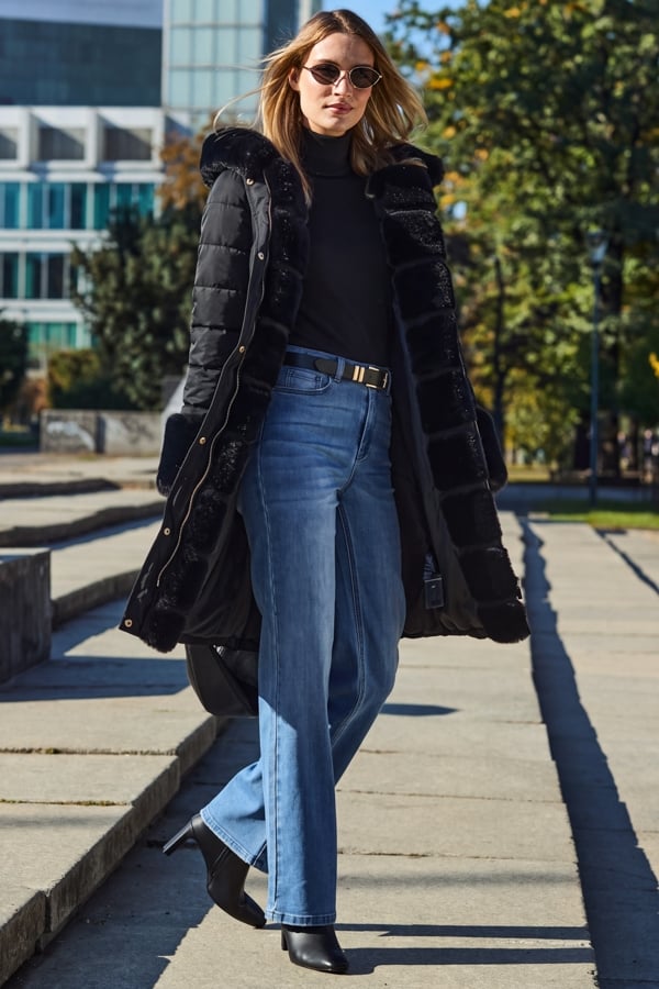 Mid Blue Slim Wide Leg Jeans