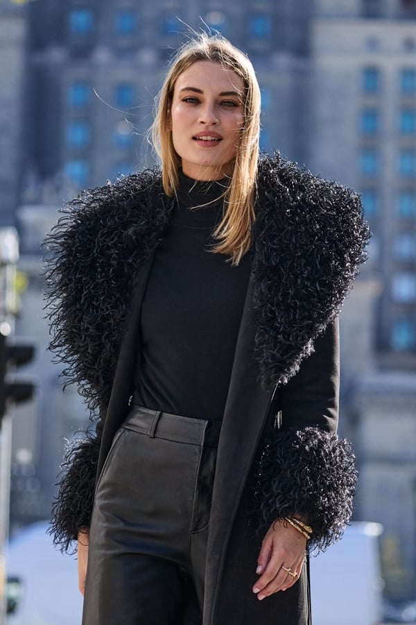 Black Luxe Faux Suede & Fur Afghan Coat