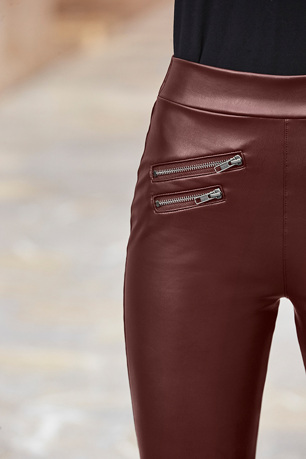 Burgundy Leather Look Premium Leggings