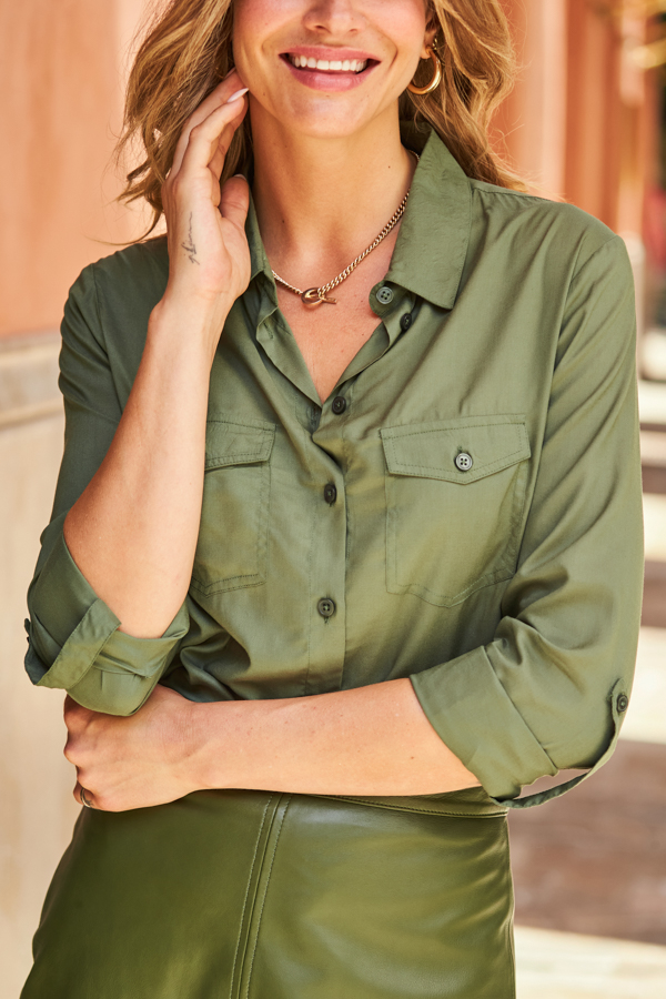 Khaki Green Pocket Detail Utility Shirt 