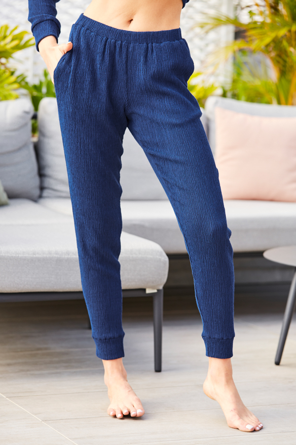 Navy Blue Premium Textured Slim Leg Joggers