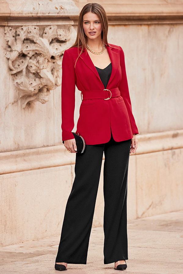 Red D Ring Belted Blazer
