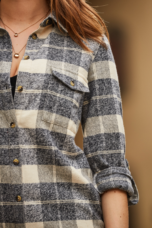 Grey & Ivory Checked Soft Touch Shirt