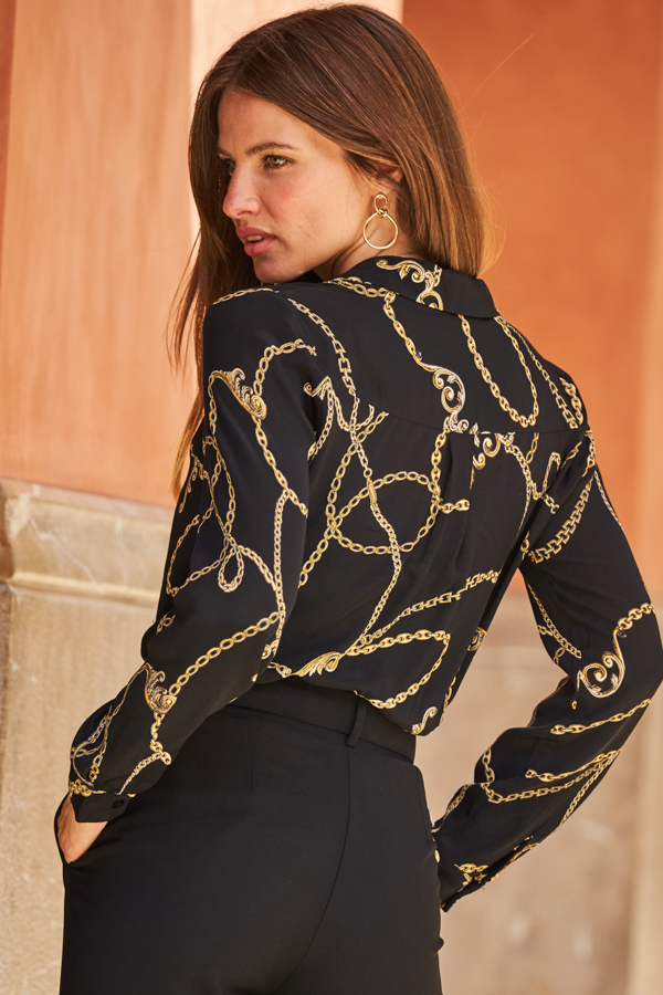 Black & Gold Chain Print Shirt