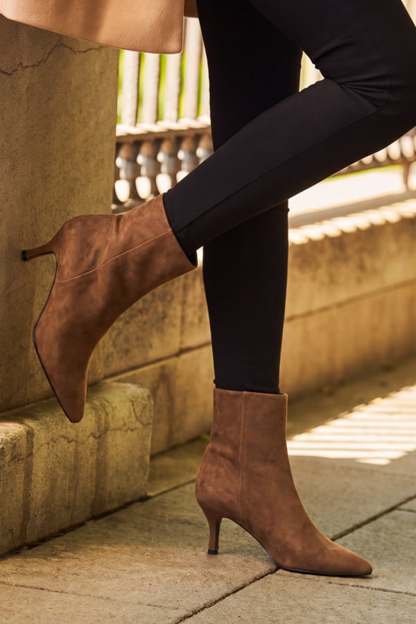 Tan Faux Suede Mid Stiletto Heel Ankle Boots