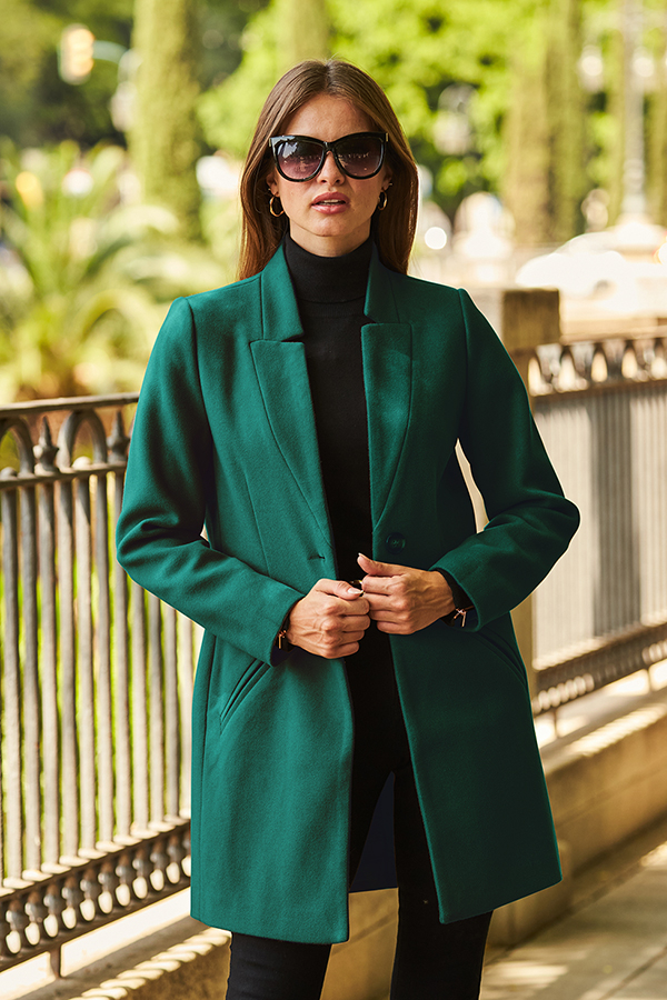 Green Faux Wool Notch Neck Coat