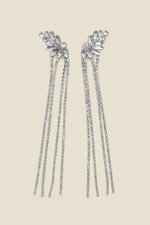 Silver Rhinestone Detail Diamante Drop Earrings