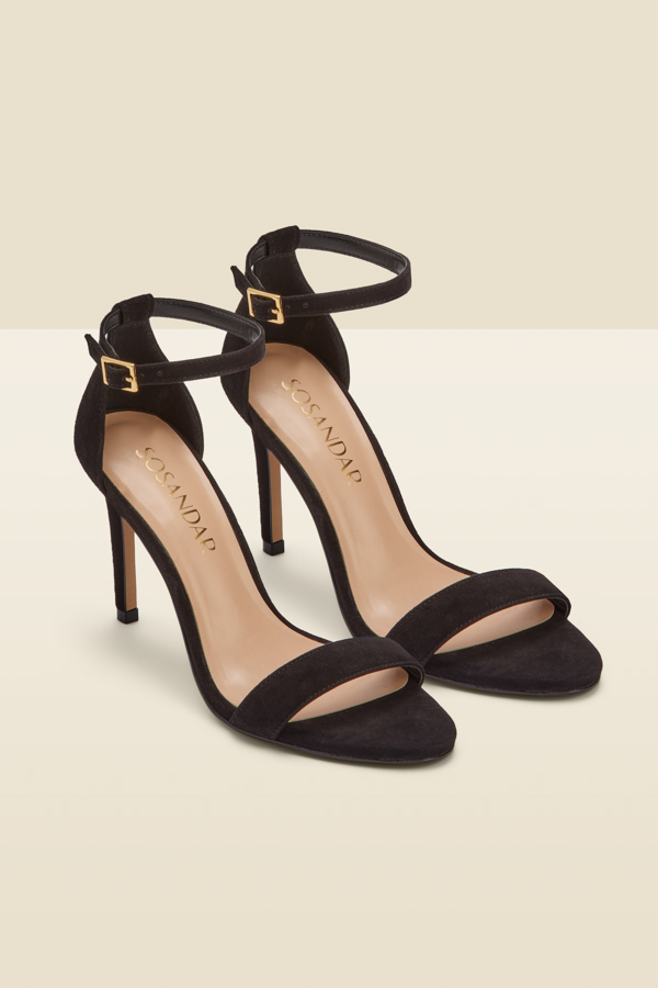 Nia Black Suede Barely There High Heel Sandal (9.5cm Heel)