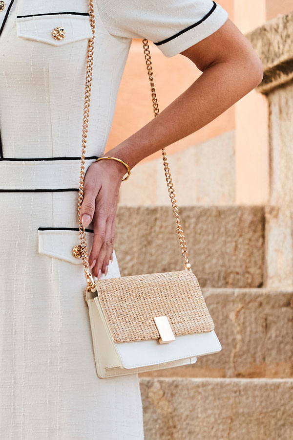 Natural & White Raffia Cross Body Bag