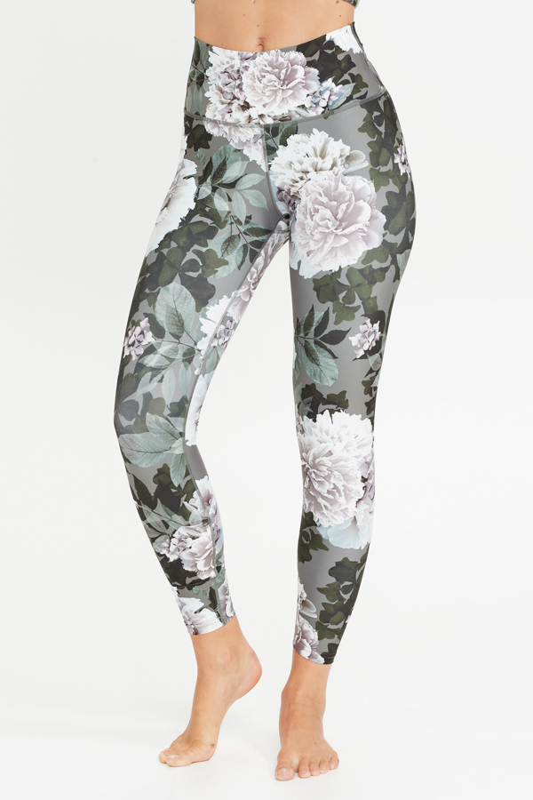 France Sage Green Floral High Waisted Activewear Leggings