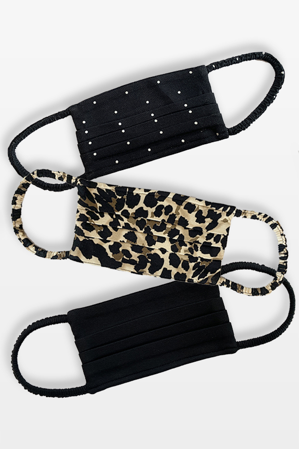 Pack of 3 Black & Leopard Print Face Masks