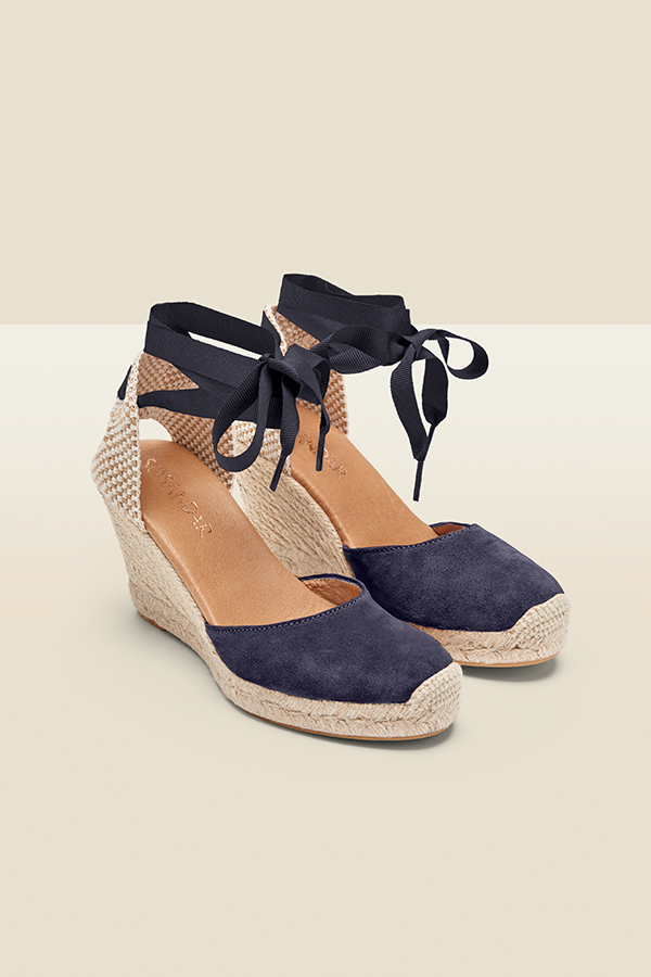 Perla Navy Blue Suede Valenciana Wedge Espadrille