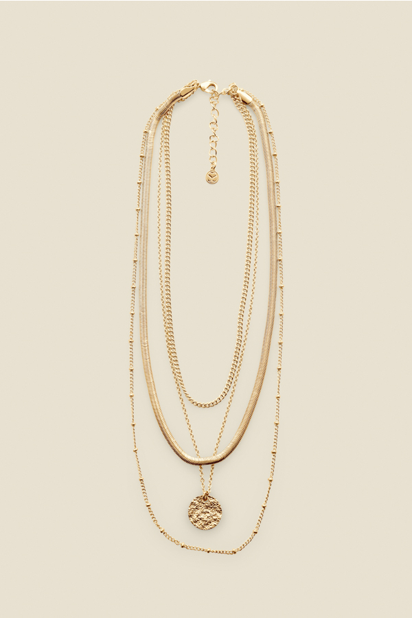 Gold Plated Layered Hammered Pendant Necklace