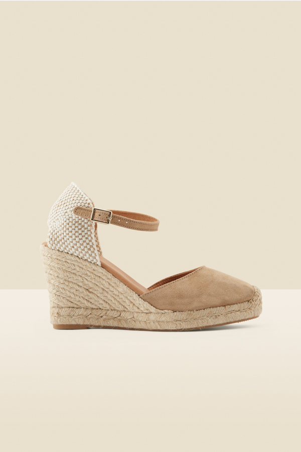 Alana Taupe Suede Ankle Strap Wedge Espadrille
