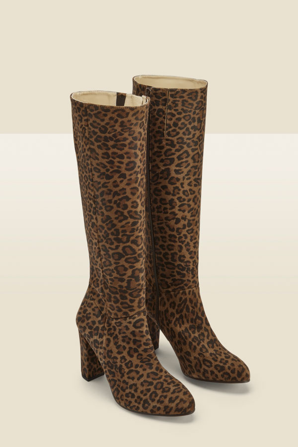 Leopard Print Suede Zip Knee High Boot