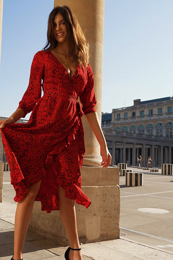 red leopard print frill hem midi dress Red Leopard Print Red Lace Frill Hem Midi Dress Leopard Print Red Dot Trim Midi Dress