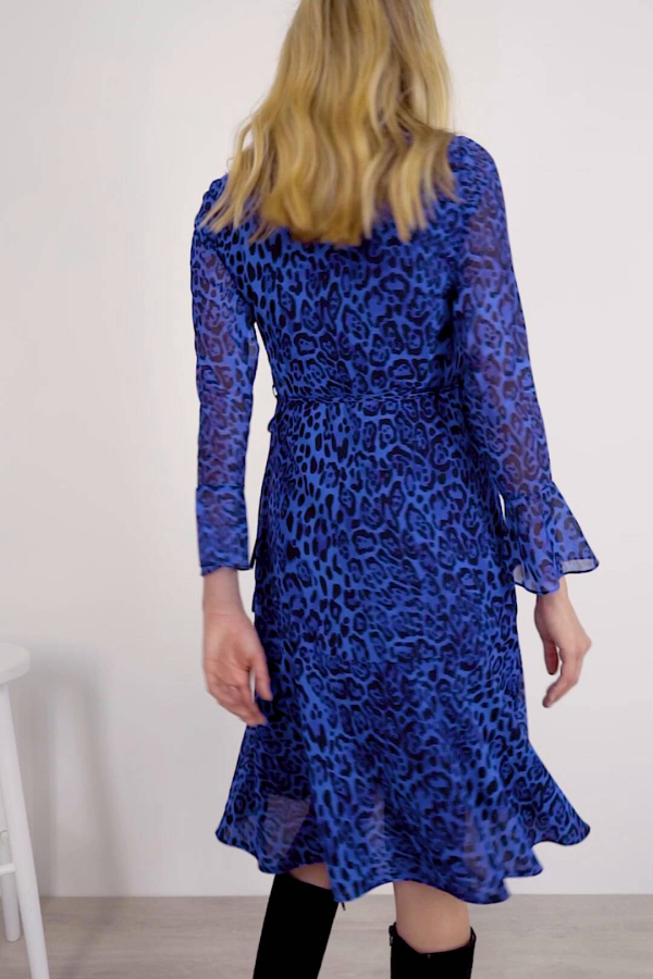 blue leopard print wrap dress Electric Blue cheetah print long sleeve modest maxi Dress