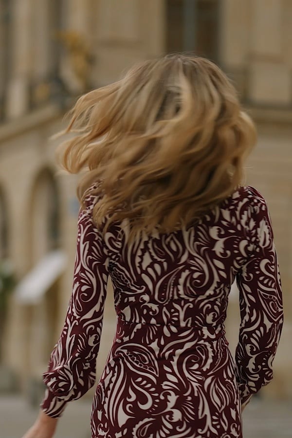 Burgundy Paisley Print Twist Front Dress